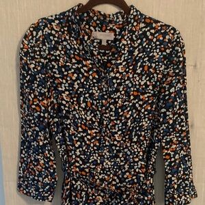 Hobbs London Belted Multicolor Long Sleeve Shirt Dress